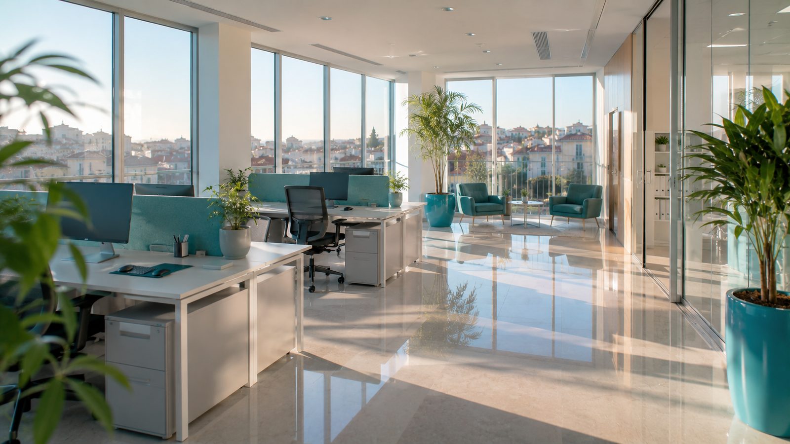 Bureaux nets au petit matin